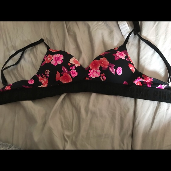 Pink floral bra, wireless, A32 - Picture 1 of 1